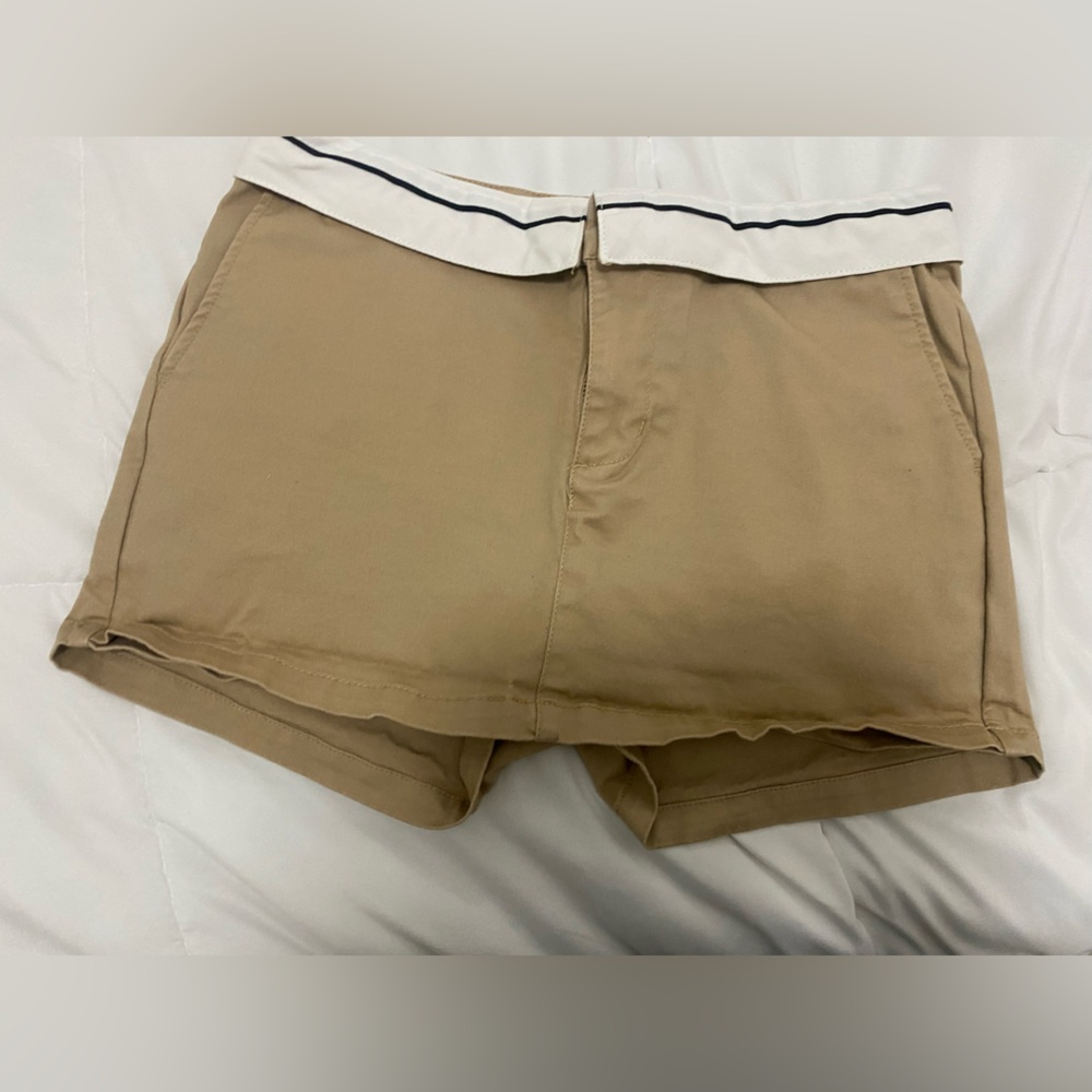 Tan Shorts with White Waistband